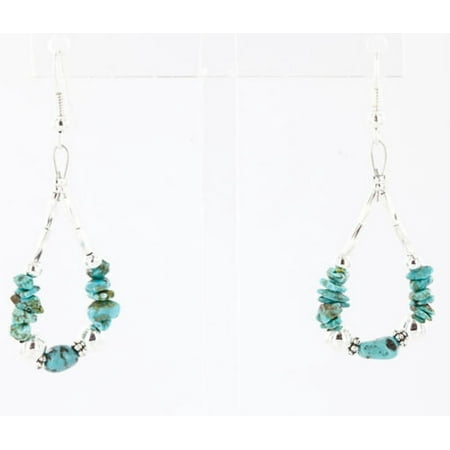 Turquoise Earrings Native Certified Authentic Navajo .925 Sterling Silver Hooks Natural Turquoise Native American Earrings ()