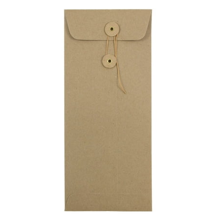 JAM Paper #10 Policy Envelopes with Button and String Tie Closure, 4 1/8 x 9 1/2, Brown Kraft Paper Bag Recycled, 50/pack