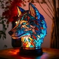 thumbnail image 4 of Luz de mesa retro, vitral de resina, luz de noche, adorno para el hogar (lobo), 4 of 5
