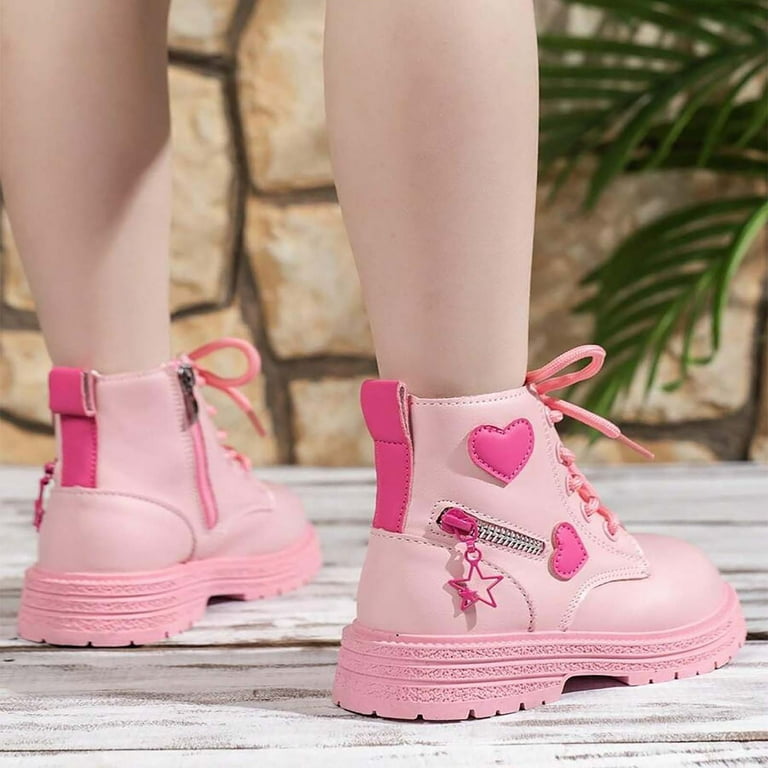 HCNTES Kids Girls Glitter Ankle Boots Lace Up Combat Boots with