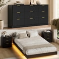 thumbnail image 2 of ASTUVIA 4-Piece Bedroom Set for Adult, Fluted Queen Floating LED Bed Frame with 2 Nightstands and Fluted 9 Drawer Dressers,Black, 2 of 10