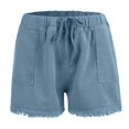 thumbnail image 6 of LIIPEE Women Jean Shorts Casual Elastic High Waist Tassels Drawstring Denim Shorts With Pockets Female Classic Daily Wear Going Out Shorts,Blue,L, 6 of 6