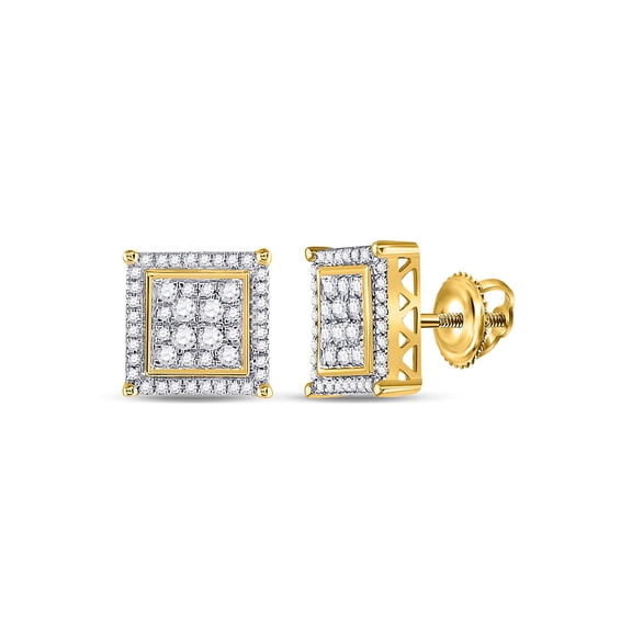10kt Yellow Gold Mens Round Diamond Square Earrings 1/2 Cttw