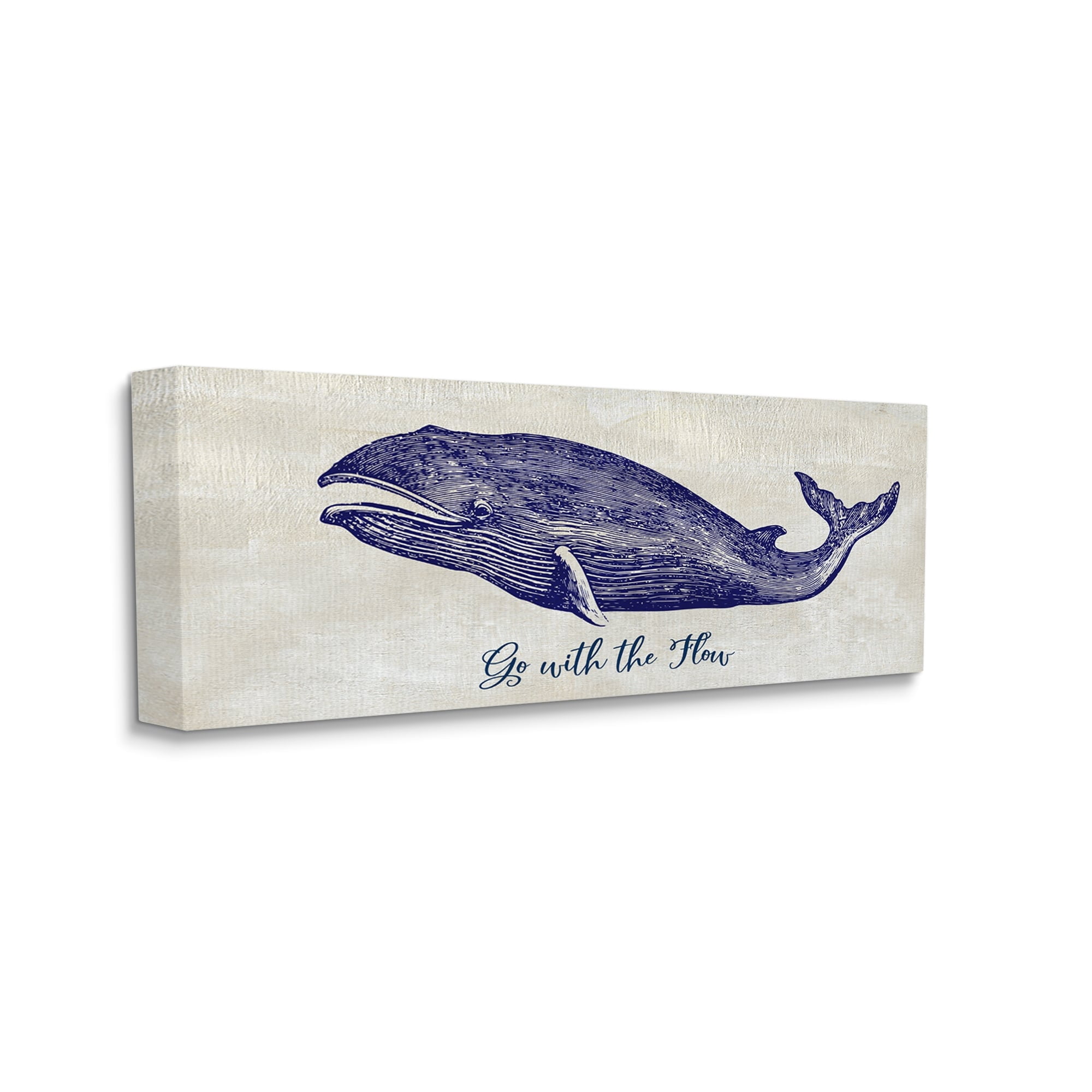 Stupell Industries Go With The Flow Aquatic Whale Ocean Phrase Graphic Art Gallery Wrapped Canvas Print Wall Art, Design by Susan Jill