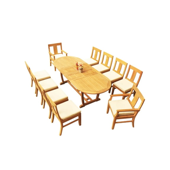 Grade-A Teak Dining Set: 10 Seater 11 Pc: 94" Mas Oval Trestle Leg Table And 10 Osborne Chairs (2 Arm & 8 Armless Chairs) WholesaleTeak #51OS1311