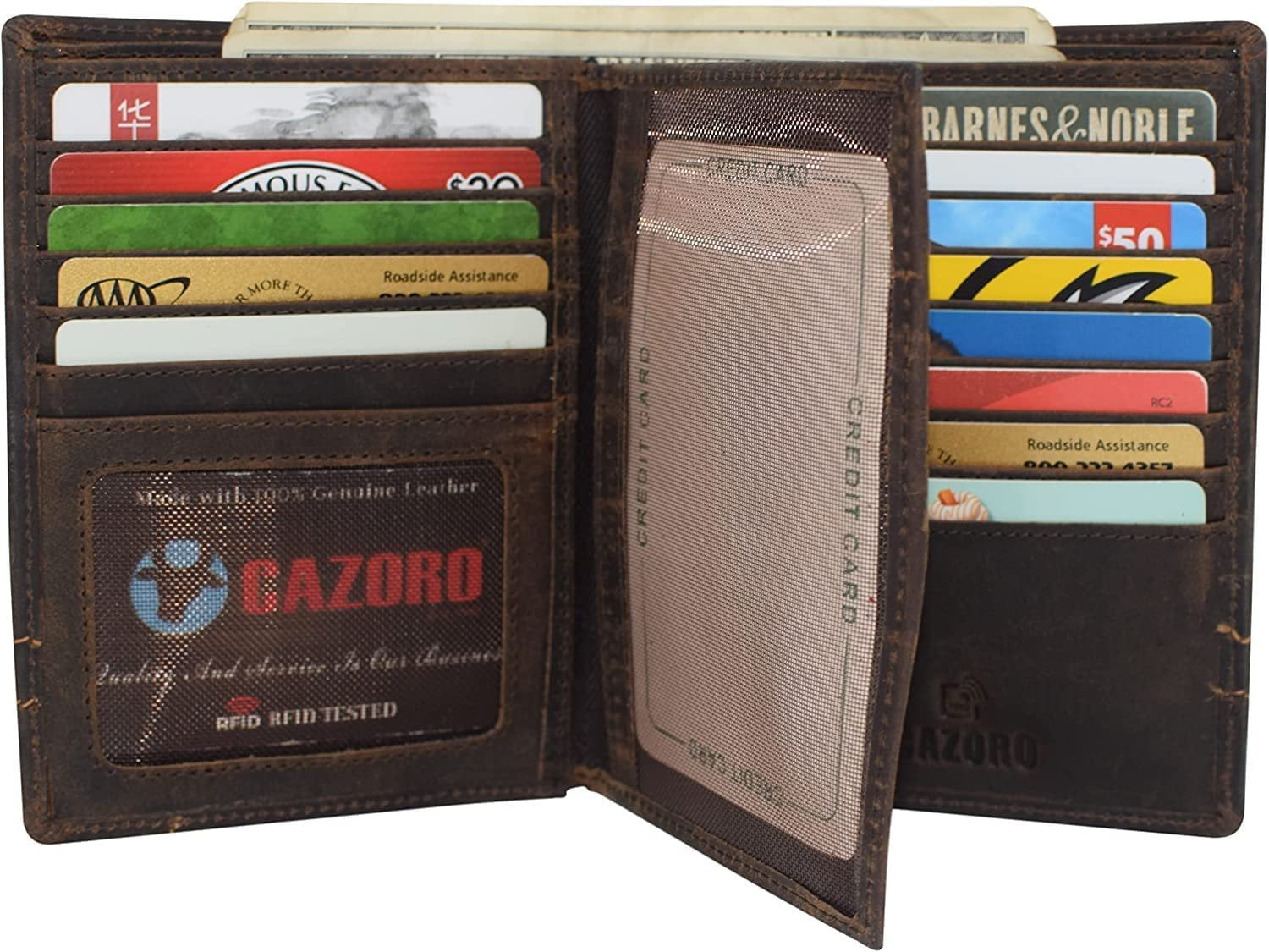 CAZORO Men's Hipster Bifold RFID Blocking Vintage Leather Multi-Card ID Holder European Wallet for Men Brown Logo