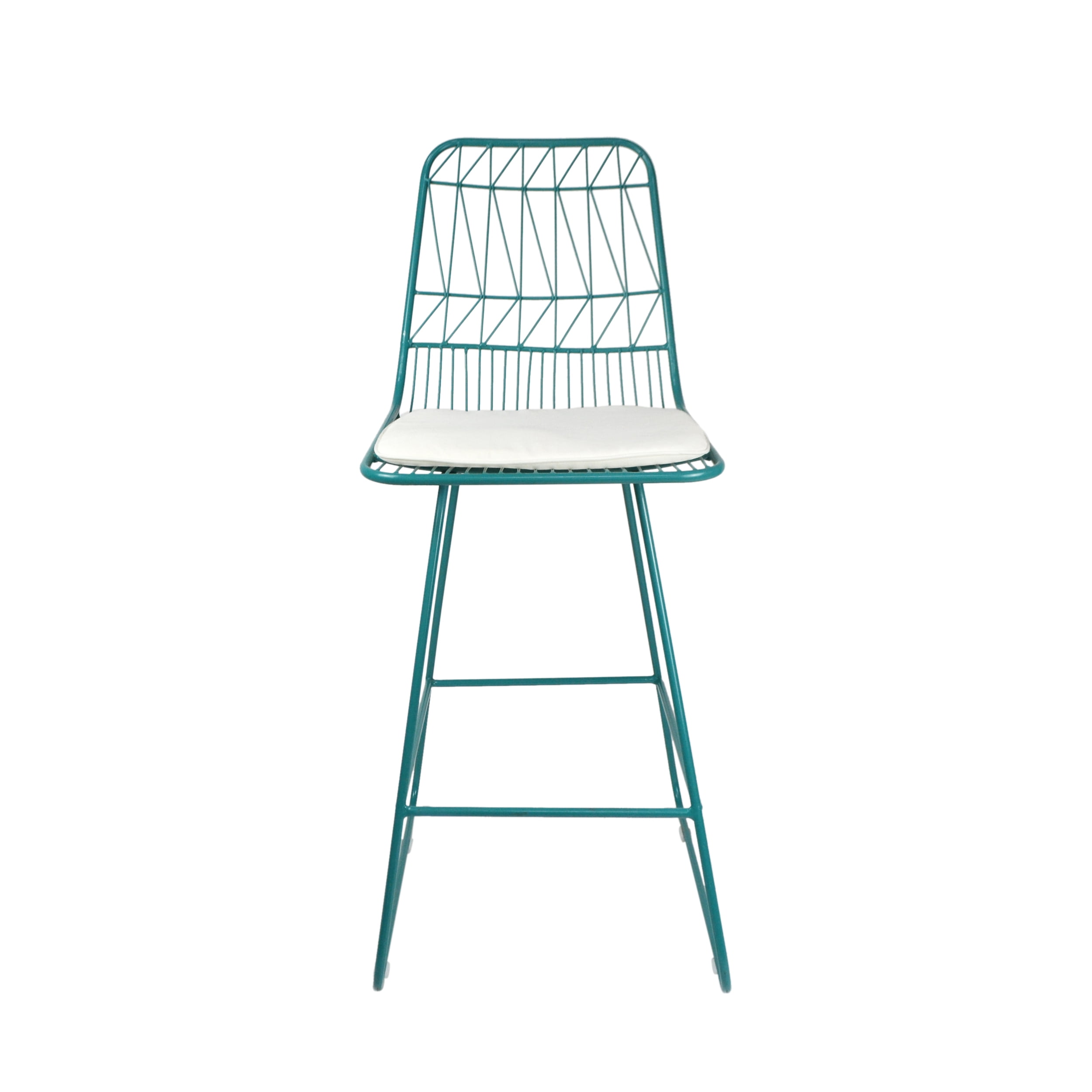Emory Indoor Wire Counter Stools with Cushions (Set of 2), Teal and Ivory