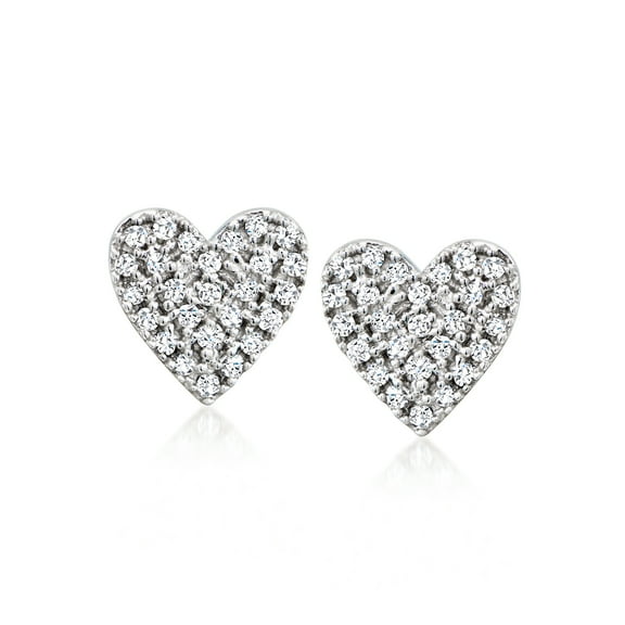 Ross-Simons 0.10 ct. t.w. Pave Diamond Heart Earrings in Sterling Silver, Women's, Adult