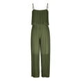 thumbnail image 4 of QUYUON Jumpsuits for Women Summer Casual Loose Sleeveless Spaghetti Strap Wide Leg Pants Jumpsuit Rompers Pleated Cropped Pants One-Piece Lounge Jumpsuits Style J-25, Green XL, 4 of 7