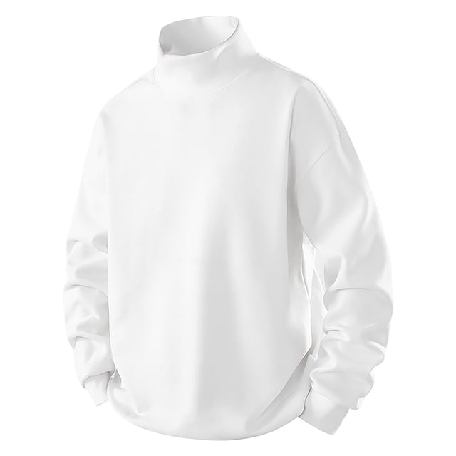 Men's Long Sleeve Shirt, Mock Neck Thermal Top, Soft Stretch Casual Base Layer For Men, Solid Color Pullover