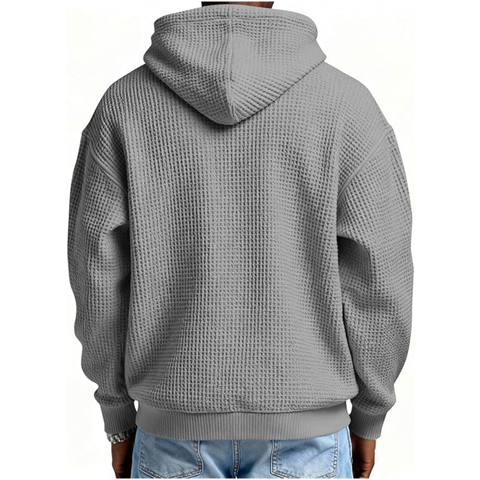 Xdegoge Waffle Knit Quarter Zip Pullover Hoodie for Men Long