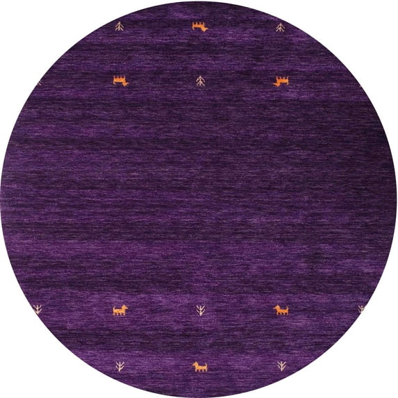 Ahgly Company Machine Washable Indoor Round Contemporary Dark Purple Area Rugs, 5' Round