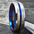 thumbnail image 4 of Tungsten Rings for Men Wedding Bands for Him 8mm Silver Blue Line, 4 of 9