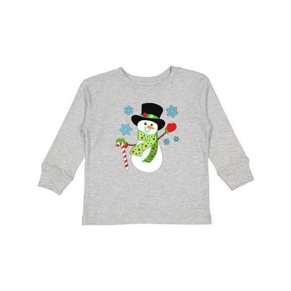 Inktastic Christmas Snowman in Top Hat with Candy Cane Boys or Girls Long Sleeve Toddler T-Shirt