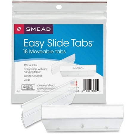 Smead Easy Slide Tab, 1/3-Cut, Clear, 18 Per Pack (64626)