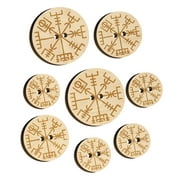 Viking Vegvisir Norse Protection Rune Wood Buttons for Crochet Knitting Sewing DIY Craft - 1.00 Inch Medium (7pcs)