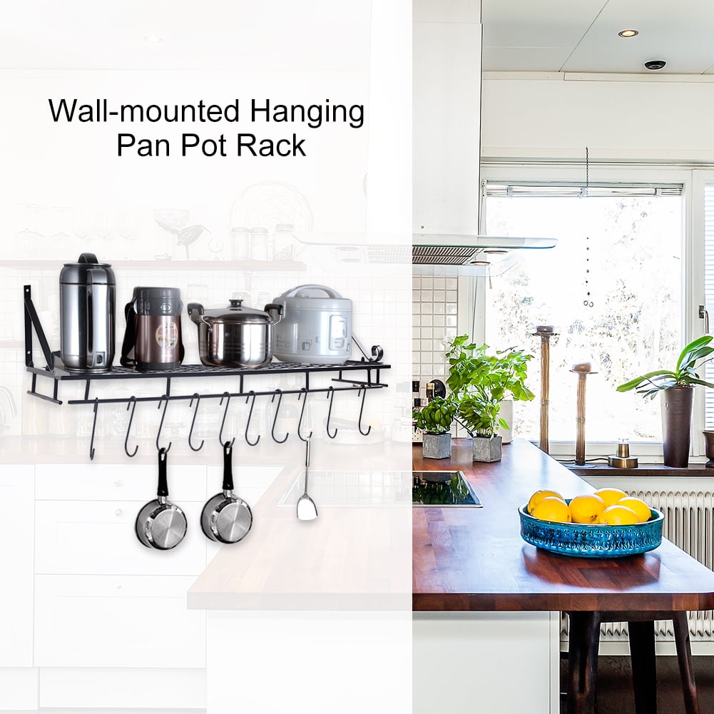 New 60cm Kitchen Metal Wall Hanging Pot Pan Rack Utensils Storage