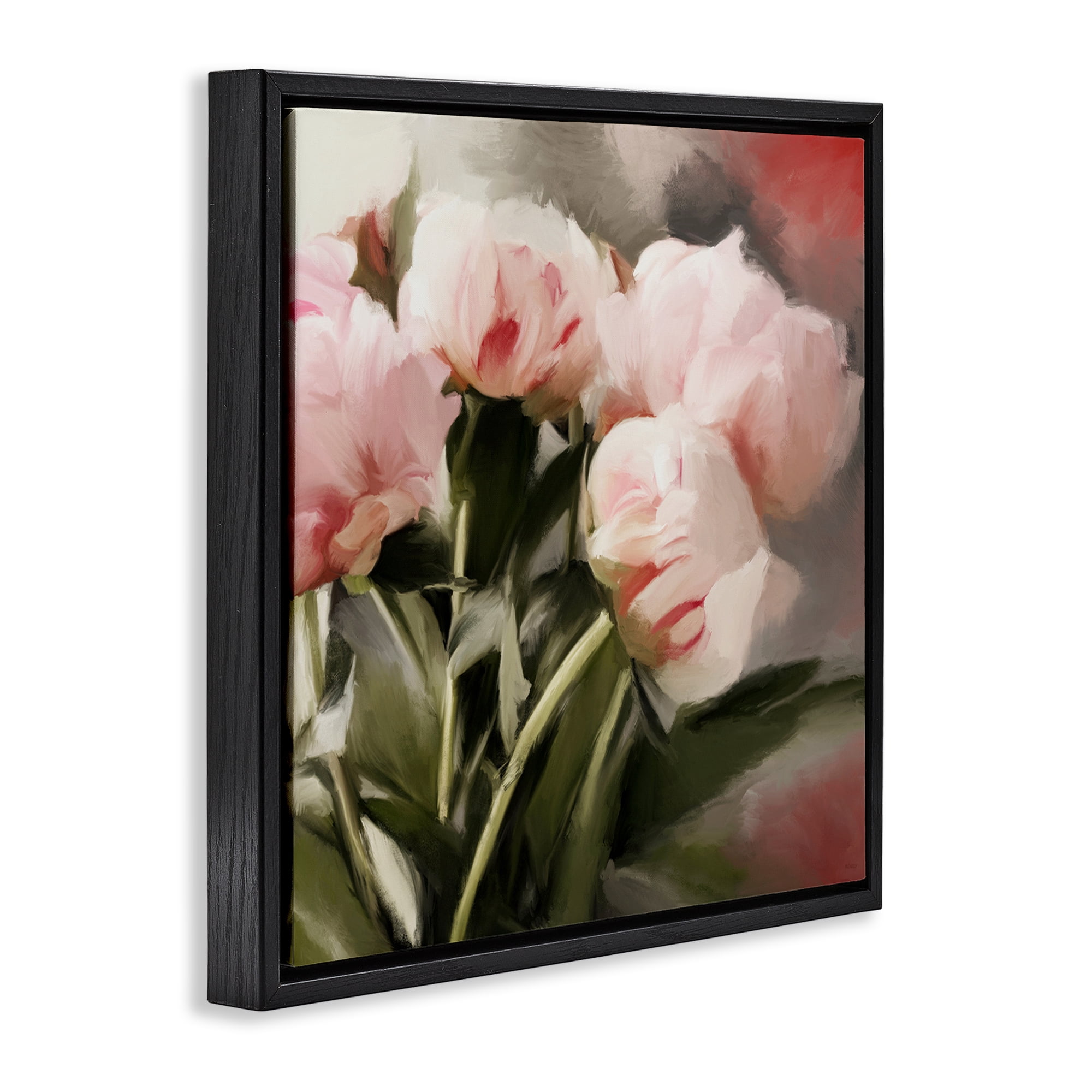 Stupell Industries Pink Floral Arrangement Botanical & Floral Painting Black Floater Framed Art Print Wall Art, 18 x 18