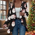 thumbnail image 2 of Christmas Outfits Women Drapped Cardigan Open Front Long Sleeve Coat with Santa Claus/Snowflake/Xmas Tree Prints (XL, Black), 2 of 7