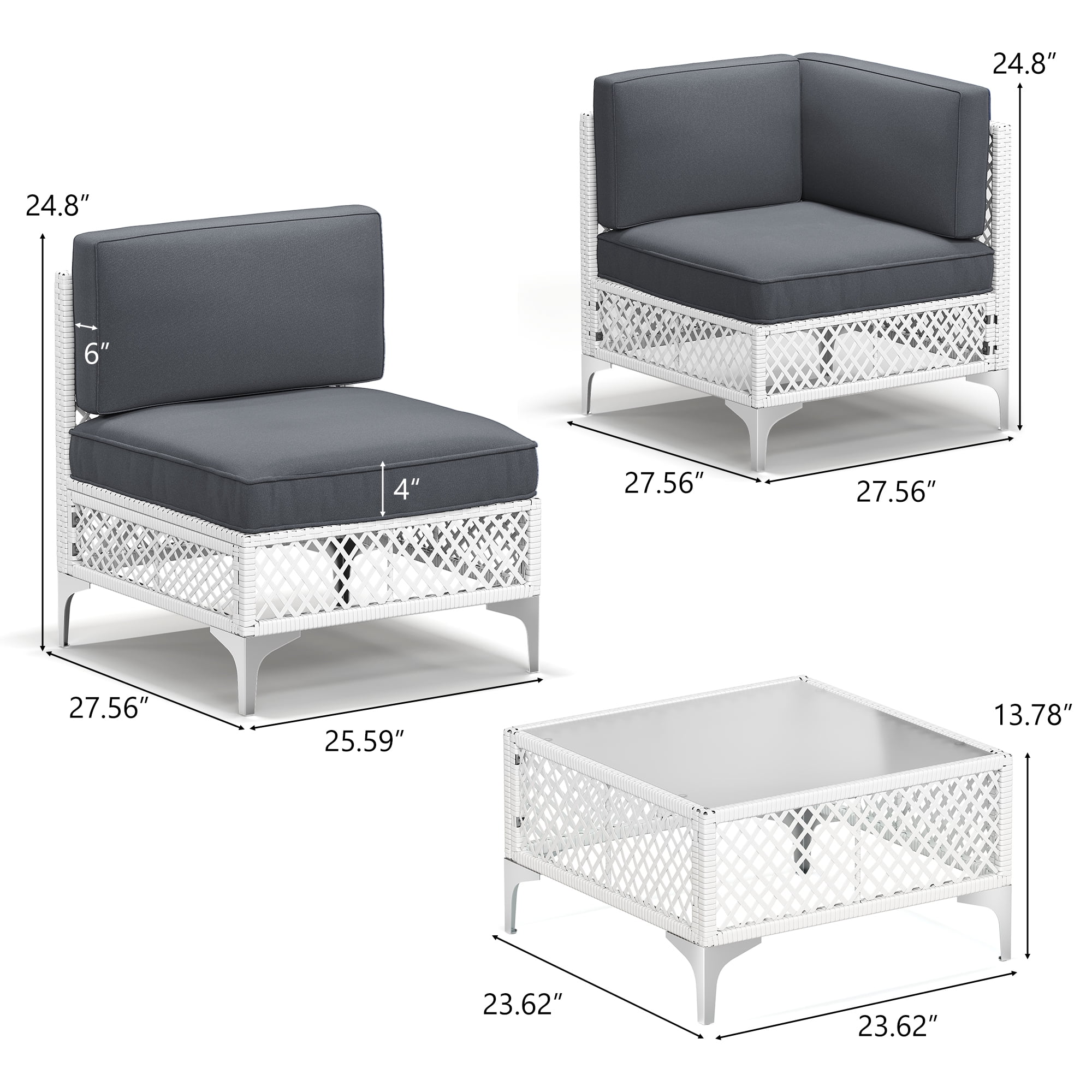 LAZZO 7-Piece Patio Furniture Set, Outdoor Wicker Conversation Set with Thick Cushions & Coffee Table for Backyard and Garden, Gray