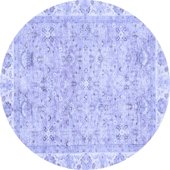 Ahgly Company Machine Washable Indoor Round Abstract Blue Modern Area Rugs, 6' Round