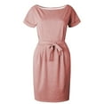 thumbnail image 4 of Jamsmile Women Summer Dress With Belt Casual Short Sleeve Lace Up Twist Knot Straight Dresses Elegant Office Ladies Business Clothes, 4 of 5