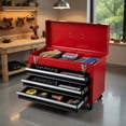 thumbnail image 5 of Demi Bonn 3-Drawer Rolling Portable Mechanic Tool Cabinet with Top Accessory Tray, Heavy Steel Powder Coated Storage Box, Red & Black, 5 of 8