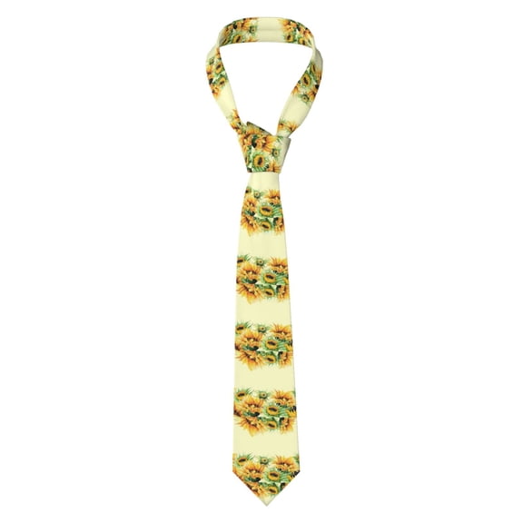 Naloa Sunflowers On A Yellow Background Print Solid Color Tie Formal Necktie for Men,Suitable for business, daily life, work