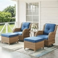 thumbnail image 2 of PARKWELL 5-Piece Outdoor Conversation Sets,Wicker Swivel Gliders with Ottomans,Side Table,Patio Seating Furniture with Blue Cushions,Yellow Wicker, 2 of 10
