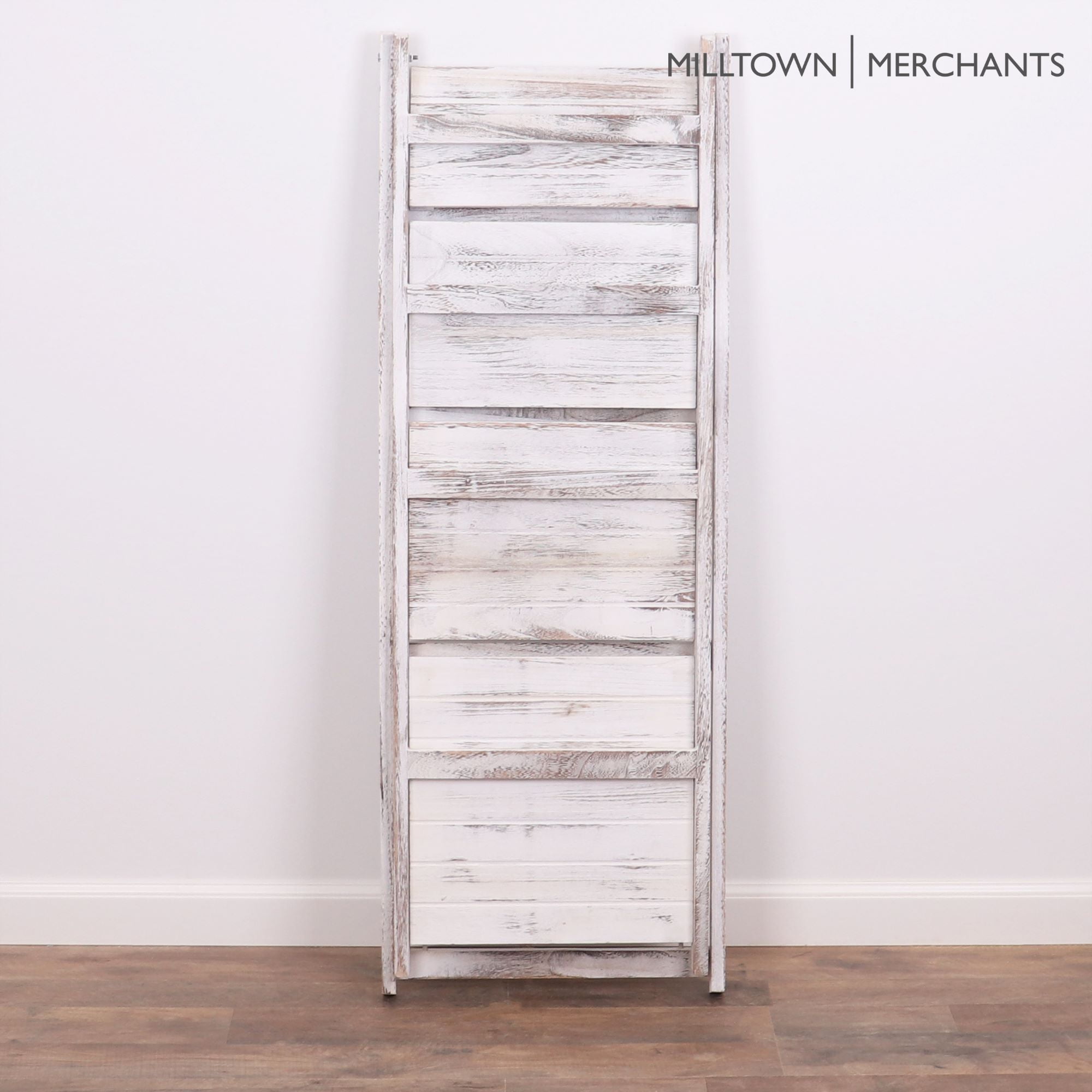 Milltown Merchants Distressed Ladder Shelf - Rustic Leaning Bookshelf - White