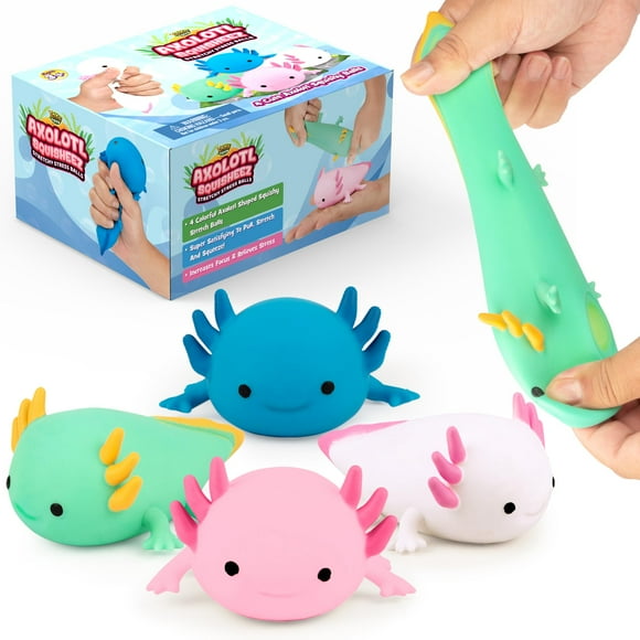 Squishy Toys YoYa Toys Squisheez Axolotl, paquete de 4 unidades para niños y adultos