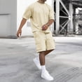 thumbnail image 3 of BRANROY Men's 2 Piece Short Set - Casual Tracksuit for Men, Summer Outfits Two Piece Set with T-Shirt and Shorts,Khaki,L, 3 of 6
