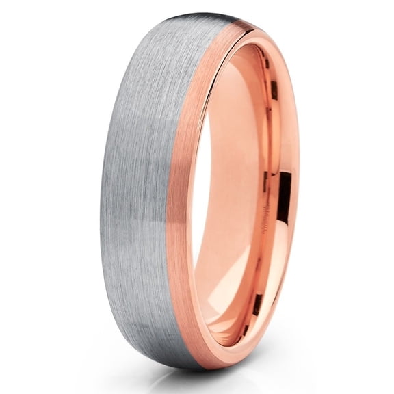 6mm Rose Gold Tungsten Ring Gray Tungsten Ring Rose Gold Anniversary Ring Men & Women Comfort Fit Ring