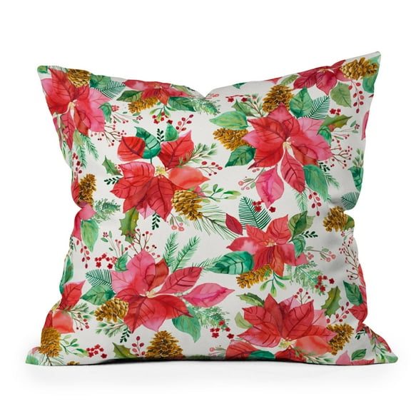 Society6 Poinsettia Holiday Flowers Red by Ninola Design Throw Pillow