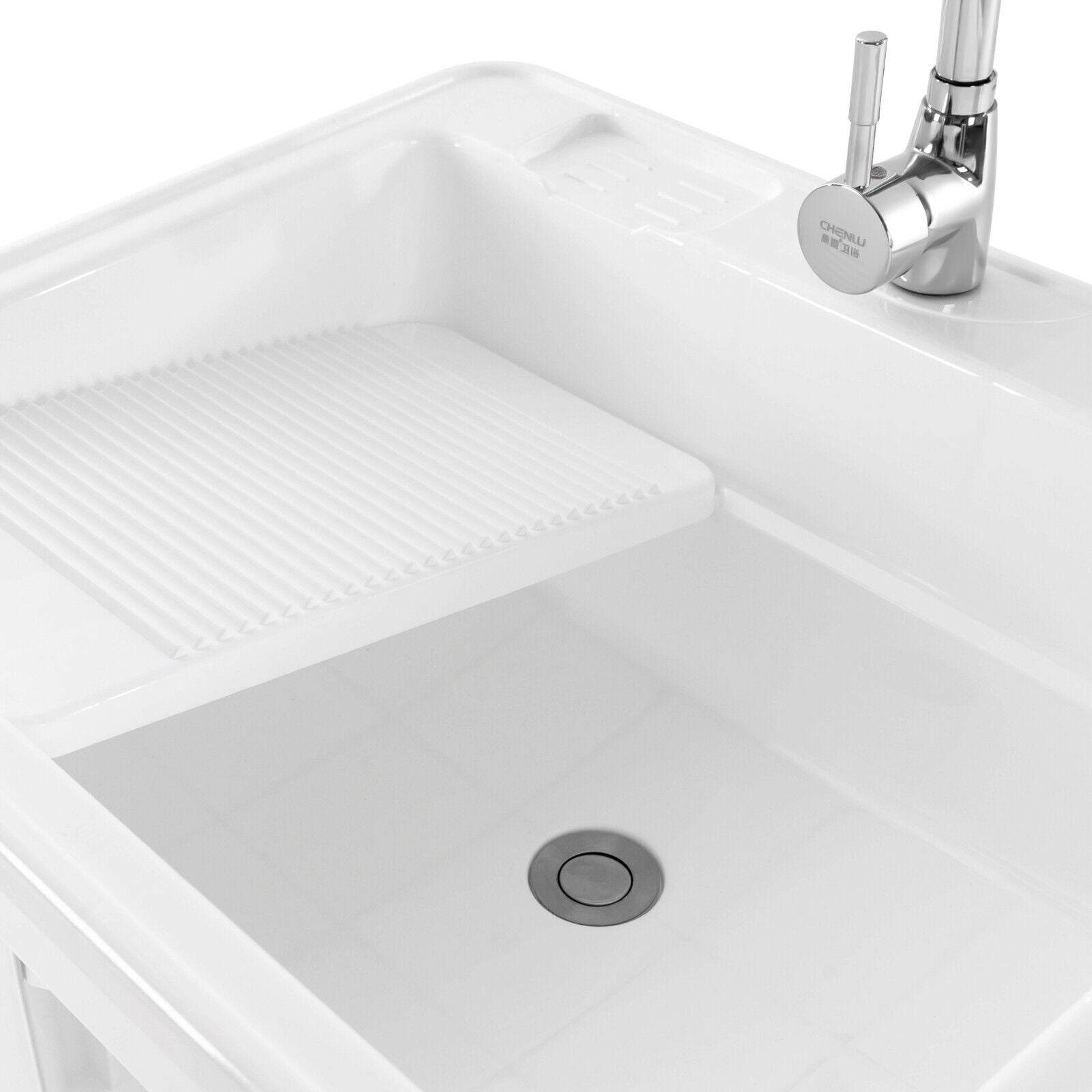 Freestanding Laundry Sink with Washboard Utility Sink with Cold and Hot Water