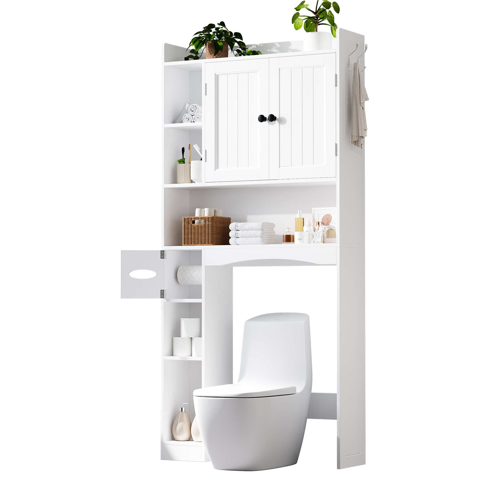 Over The Toilet Storage Cabinet, Asofer Bathroom Storage Organizer with Paper Holder & Adjustable Shelves for Bathroom ,Laundry, White