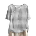 thumbnail image 2 of Yuwull Going Out Tops For Women Tops For Women Trendy Women Plus Size Striped Printed Blouse Short Sleeve Faux Cotton Linen Round Neck Blouse Shirt, 2 of 5