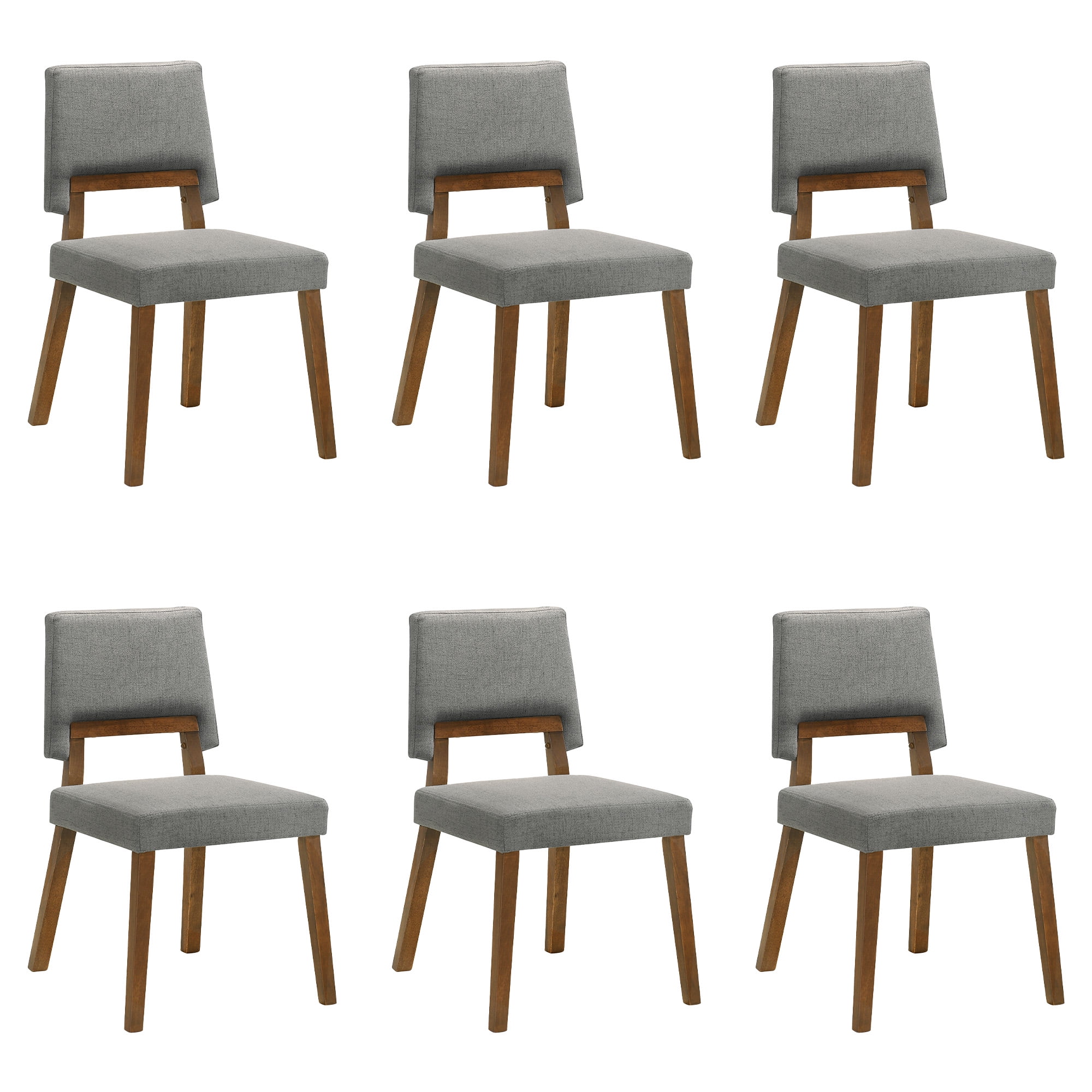 Channell Wood Dining Chair in Walnut Finish with Charcoal Fabric - Set of 6