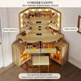 thumbnail image 3 of VKCC Retro Corner Vanity Desk Table with Ultra-Wide LED Mirror, Charging Station, Storage Drawers & Shelves, Wood, 3 of 9