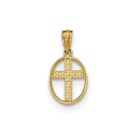 14k Yellow Gold Polished Cross in Oval Pendant