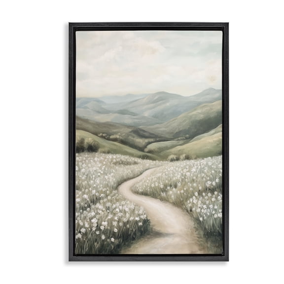 Stupell Industries Traditional White Wildflower Meadow Path Black Floating Frame Canvas Art, 17 x 25, by Petals Prints Design