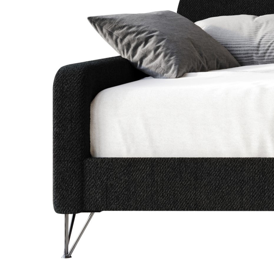 Home Design Natty Twin Daybed with Upholstered Frame, Elegant Backrest and Arms, Black Metal Legs, Stylish Seating and Sleeping Solution, Black