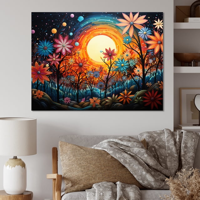 Designart Palms & Palm Trees Wall Art, Palm Trees Palm Dot composition , Palms & Palm Trees Large Wall art decor, Multi-Color Traditional Canvas wall art, 32x24 inches