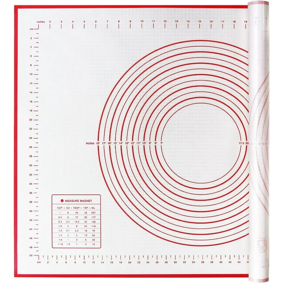 Silicone Pastry Mat Extra Large Non-Slip Mat for Rolling Dough Pie Crust and Baking Non-Stick with Measurements (32x24, Red)