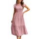 thumbnail image 1 of VISgogo Vestido de verano de color sólido para mujer, cuello redondo, manga corta con mosca, falda plisada en el pecho, falda para pastel VISgogo  moda, 1 of 6