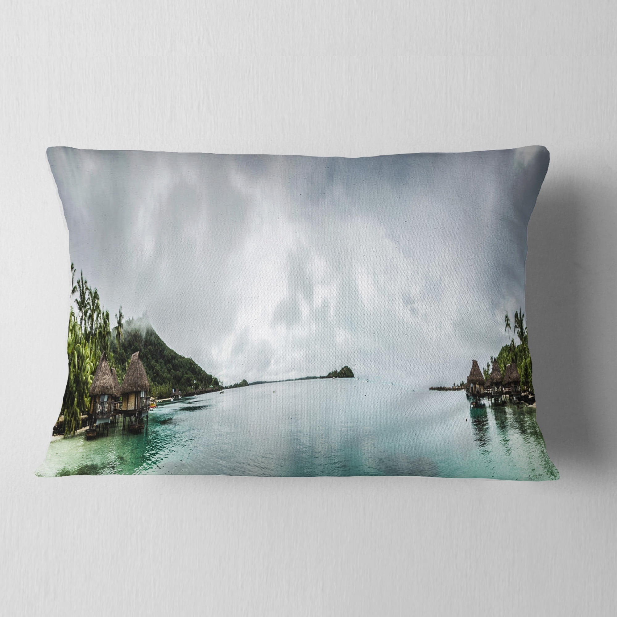 Designart Amazing Bora Bora Panoramic View - Seascape Throw Pillow - 12x20
