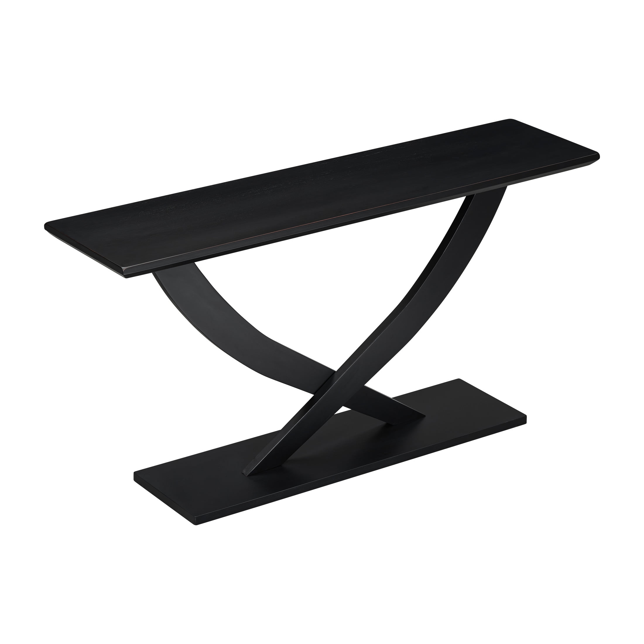 Minimalist 57-Inch Black Side Table with Cross-Leg Design