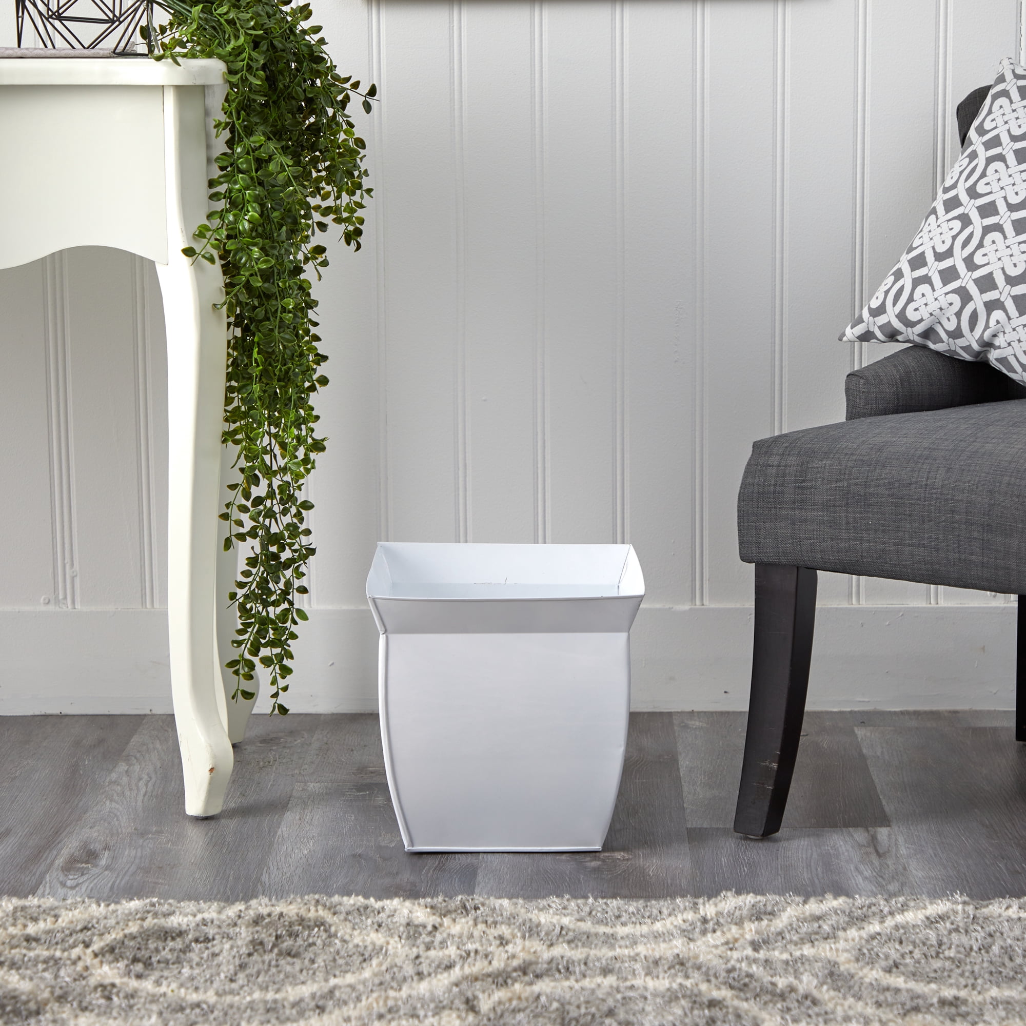 Nearly Natural 11.75" Fluted Metal Square Planter, White