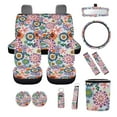 thumbnail image 2 of XYZCANDO Dahlia Print Car Trash Can Coasters Steering Wheel Cover Center Mirror Cover Car Seat Cover Seat Belt Cover Keychain Lipstick Cover Easy to Install for Most Cars SUV Truck Heat, 2 of 5