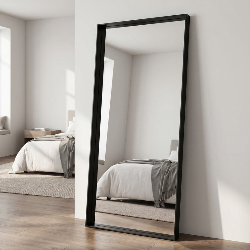 Easy4Home 21"x64" Rectangle Full Length Dressing Mirror Floor Standing Mirror Wall Mounted with Deep Frame,Black